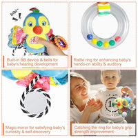 SNOWIE SOFT® Baby Soft Hanging Rattle Crinkle Squeaky Toy Car Seat Stroller Toys with Teethers Plush Animal C-Clip Ring for Infant Babies Boys and Girls 3 6 9 to 12 Months (Birdie)