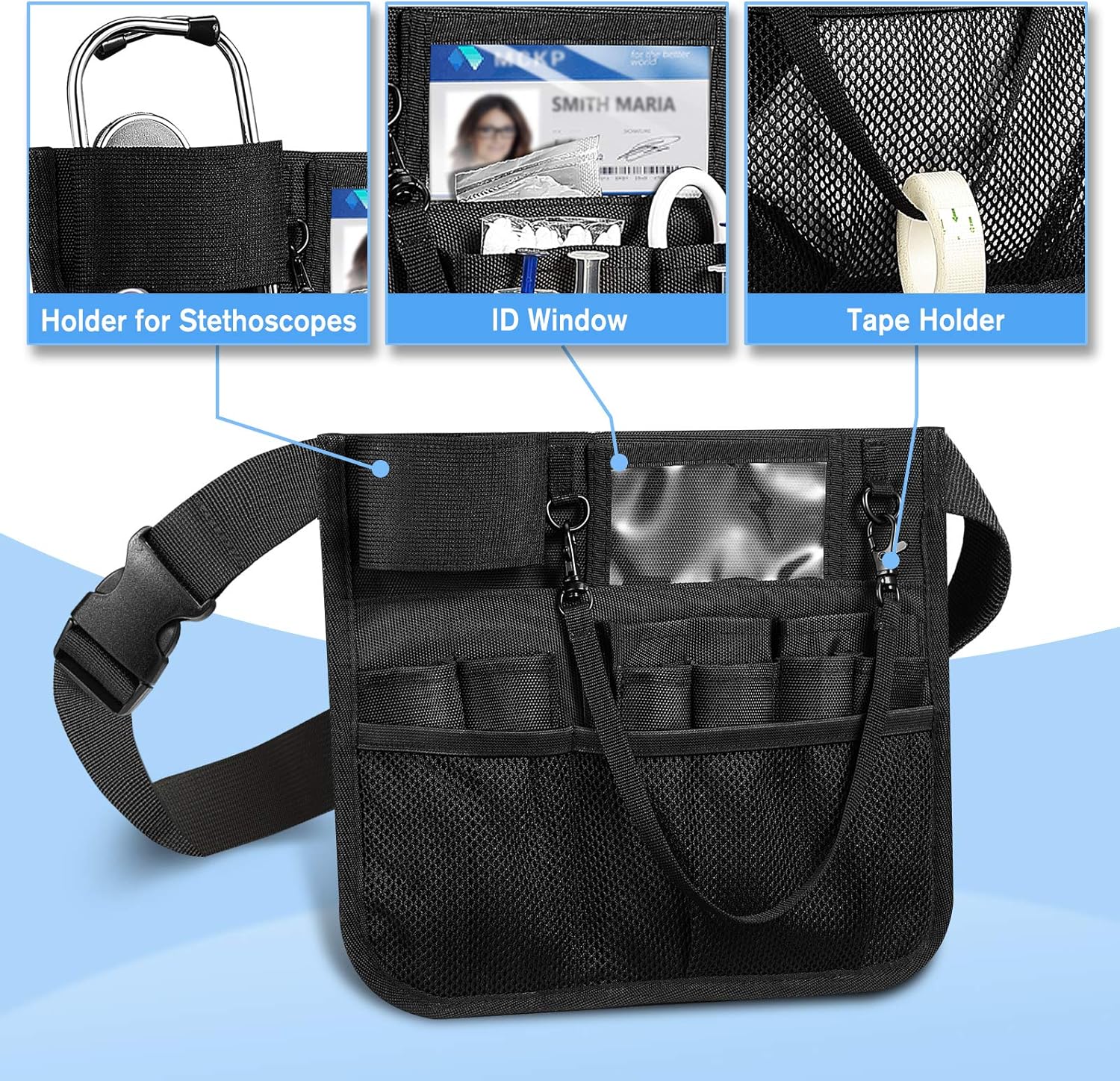ZIBUYU Waist Bag Tool Bag Nurse Fanny Bag Organizer Belt Adjustable Organizer Bag for Men Women Multi Compartment Bag Stethoscopes Bag, Tool Bag for Bandage Scissors Medical Kit-Black