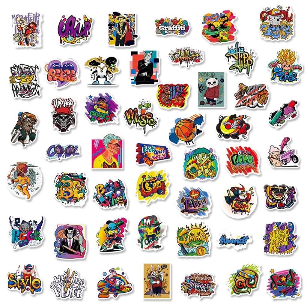 HASTHIP Laptop Stickers for Journal Graffiti Style Cartoon Stickers for Scrapbook, Water Bottle,Travel Case, Waterproof Tape Sticker Wall Stickers for Boys, Pack of 50