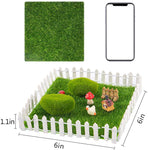 HASTHIP 24Pcs Miniature Fairy Garden Ornaments- 6 Sheets 6  ¡Á 6  Artificial Garden Grass+ 8pcs Simulation Moss Stones+ 10pcs 4  White Wood Picket Fence for DIY Crafting Dollhouse Home Garden Decors