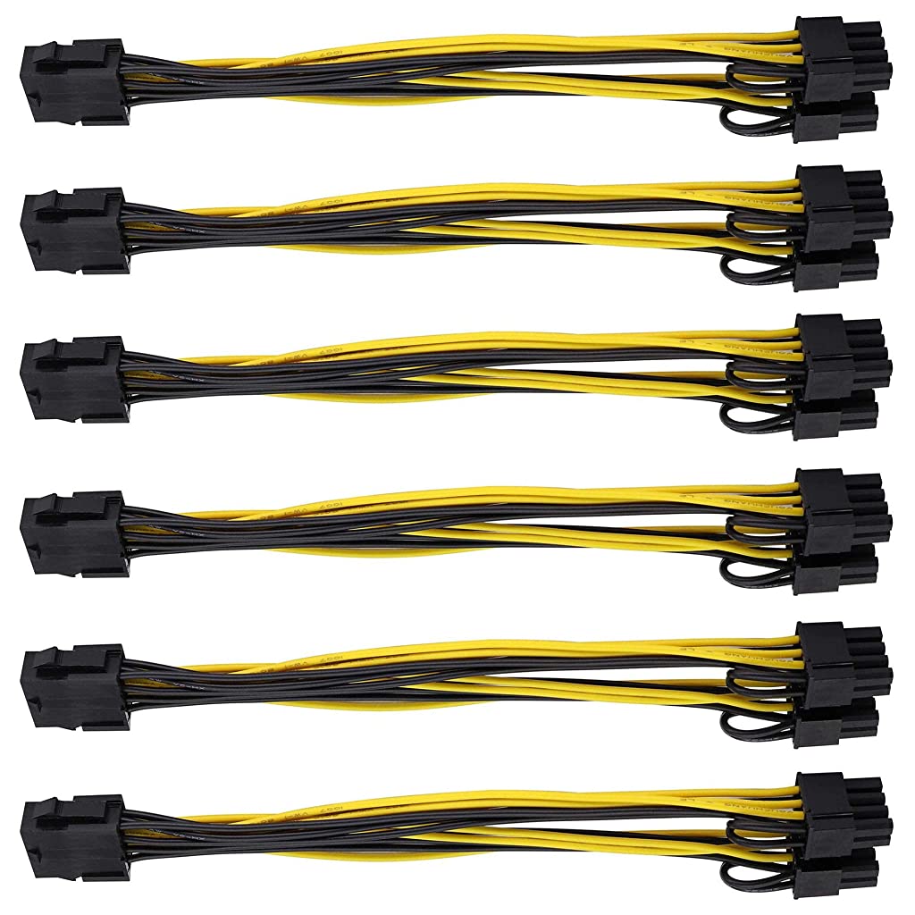 Eleboat® PCI-E 8 Pin Female to Dual 8 Pin (6+2) Male PCI Express 12.5 Inches (6 Pack)