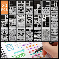 HASTHIP 20 PCS Journal Stencil Plastic Planner Set for Journal, Notebook, Diary, Scrapbook, DIY Drawing Template, Journal Stencils 4x7 Inch