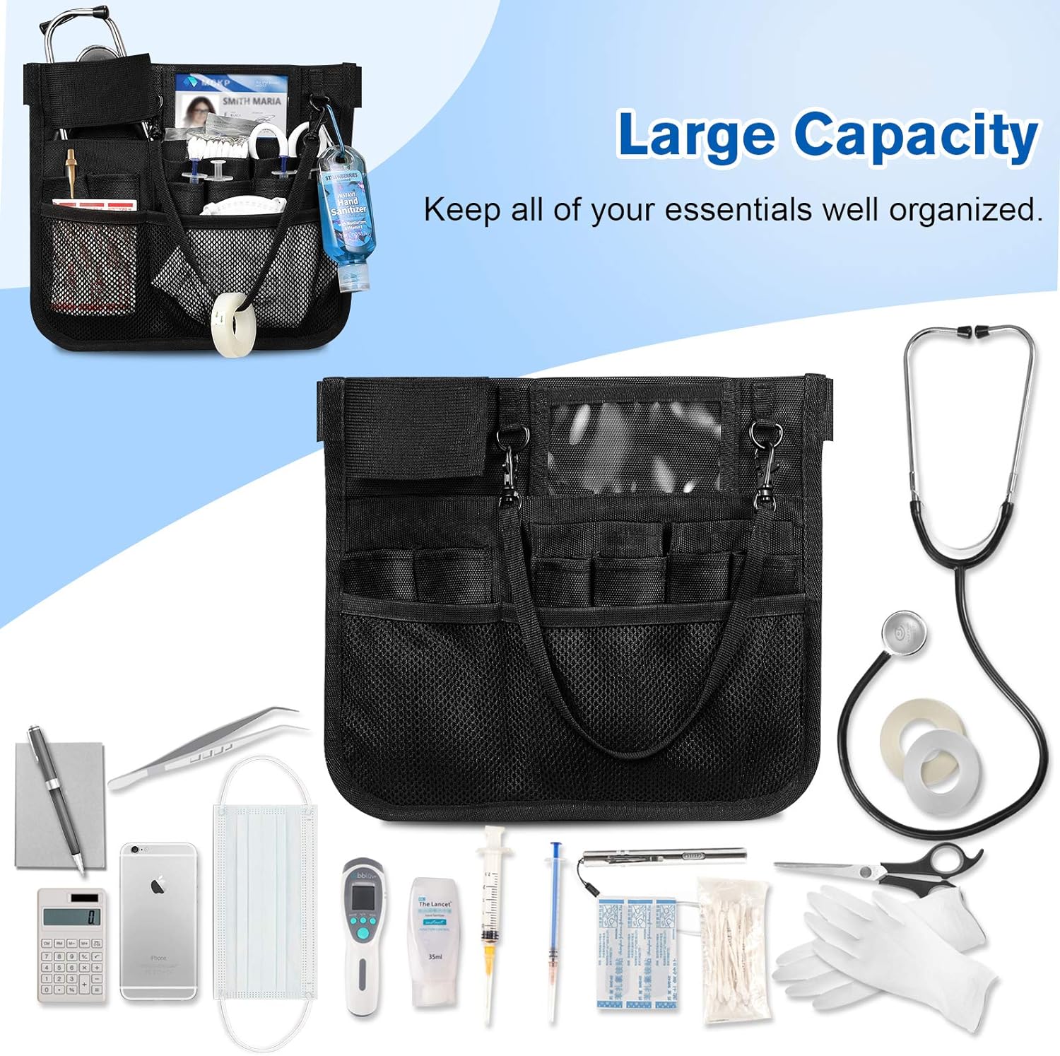 ZIBUYU Waist Bag Tool Bag Nurse Fanny Bag Organizer Belt Adjustable Organizer Bag for Men Women Multi Compartment Bag Stethoscopes Bag, Tool Bag for Bandage Scissors Medical Kit-Black