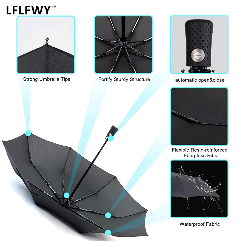 PALAY Umbrella for Men, Windproof Travel Umbrella Automatic Folding Umbrella, 3 Fold with Auto Open and Close Umbrella for Man, Women, Kids, Girls, Boys (Black)