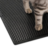 Qpets  Cat Litter Mat, 22.8 * 17.3 inch, Litter Mat Double Layer Open Edge Design, Waterproof EVA Material, Durable and Washable, Cat Litter Box, cat Litter Tray (Black)