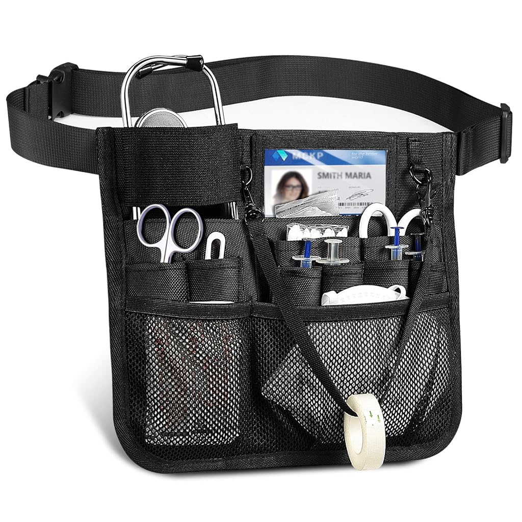 ZIBUYU Waist Bag Tool Bag Nurse Fanny Bag Organizer Belt Adjustable Organizer Bag for Men Women Multi Compartment Bag Stethoscopes Bag, Tool Bag for Bandage Scissors Medical Kit-Black