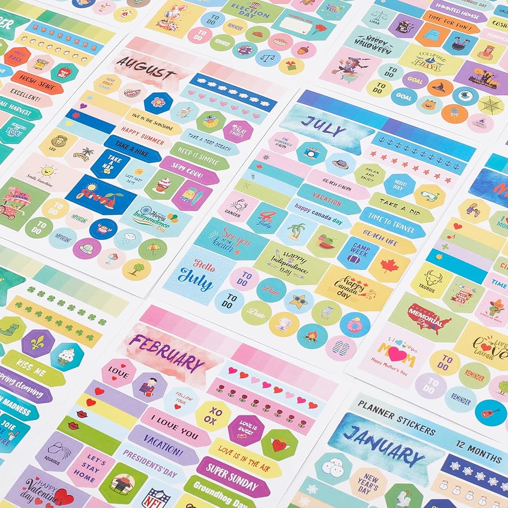 HASTHIP 16 Sheets Planner Stickers, Holiday Seasonal Planner Stickers, Monthly Seasonal Stickers, Aesthetic Planner Stickers for Calendar Decorating Planning Scrapbooking