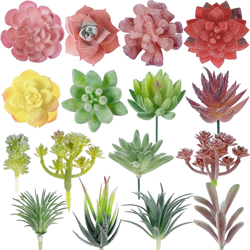 HASTHIP 16 Pcs Artificial Succulent Plants, Different Kinds Assorted Faux Succulent Plants, Flowers Home Decor Plant, Artificial Hanging Plants String of Pearls Plant for Wedding Floral Home Decor