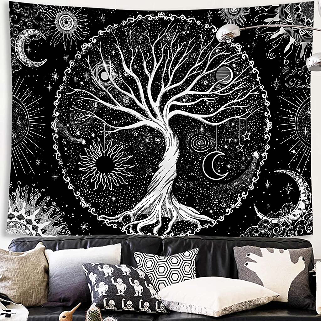 HASTHIP  Tree of Life Tapestry Black and White Tapestry Galaxy Space Tapestry Black Aesthetic Tapestry Wall Hanging for Bedroom (50¡Á60 Inches)