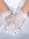 ZIBUYU  Lace Gloves for Bride Marriage Dress Gathered Rhinestone Lace Sequins Satin Bridal Party Wedding(white)