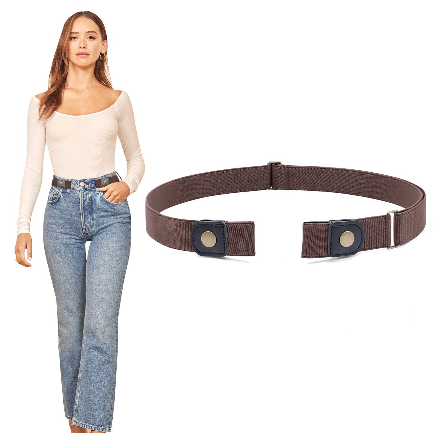 PALAY Buckle Free Belt for Women Adjustable Women's Belt Elastic Waist Belt, Invisible No Buckle Belt for Jeans Pants and Dress, Brown