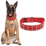 Qpets Punk Style Dog Collar Prevent Bite Adjustable PU Rivets Dog Collar Dog Party Dressing Collar Fasten Belt Buckle for Small Medium Large Dogs(Red)