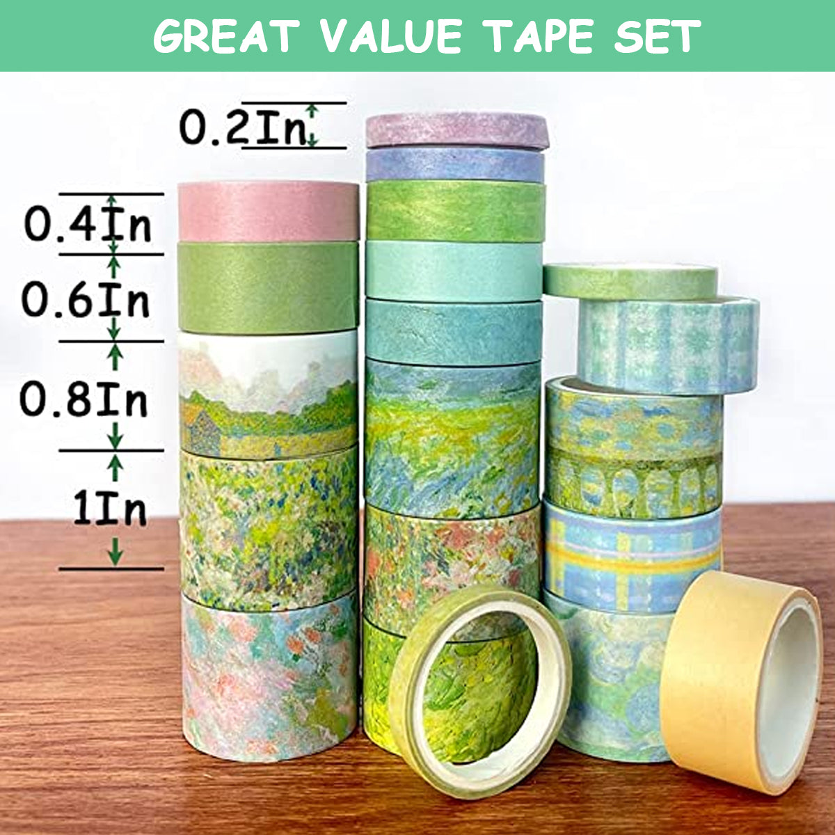 HASTHIP 20 Rolls Washi Tape Set Oil Painting Decoration Art Masking Washi Tape for Scrapbook Supplies, DIY Decor and Craft Supplies