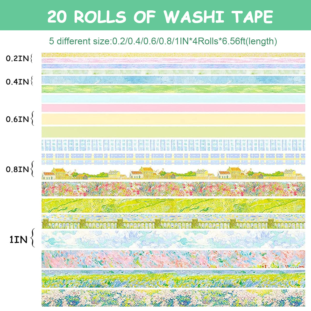 HASTHIP 20 Rolls Washi Tape Set Oil Painting Decoration Art Masking Washi Tape for Scrapbook Supplies, DIY Decor and Craft Supplies