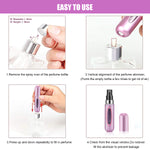ELEPHANTBOAT  5ml Refillable Perfume Atomizer Spray Bottle, Portable Mini Travel Decant Sprayer Refiller Bottle Easy to Fill Scent Aftershave Pump Case for Traveling and Outgoing