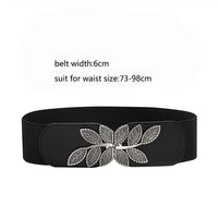 PALAY Belts for Women Dresses Jumpsuit Dress Belts Vintage Elastic Wide Leaf Waist Belt Waistband(Black,68cm)