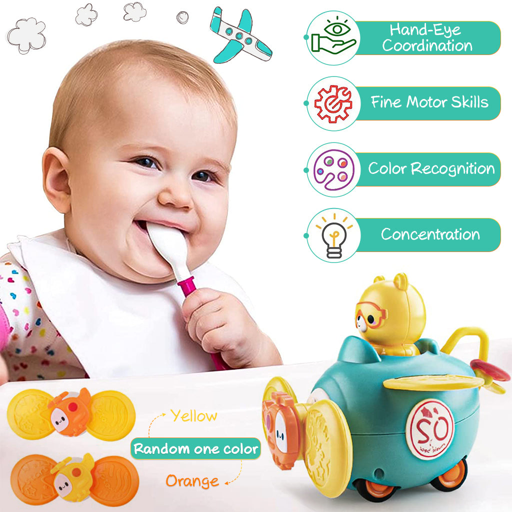 PATPAT Suction Toys for Baby, 3 in 1 Baby High Chair Toys with Detachable Suction Cup Toys Baby Rattle Sensory Car Toys for Early Development, Spinning Pop Toys Gifts for Newborn Toddlers Kids