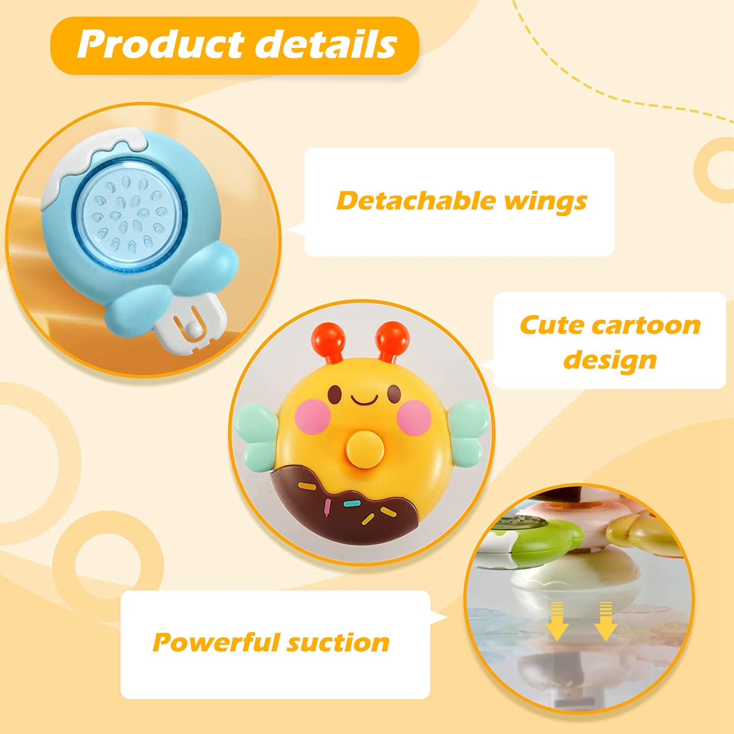 PATPAT  Baby Toys ,3Pcs Suction Cup Toys Toys Set for Kids, Baby 6-12-18 Months ,Baby Bathtub Bath Toys, Sensory Learning Toys Birthday Christmas Gifts for 1-3 Year Old Boys and Girls