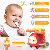 PATPAT Suction Toys for Baby, 3 in 1 Baby High Chair Toys with Detachable Suction Cup Toys Baby Rattle Sensory Car Toys for Early Development, Spinning Pop Toys Gifts for Newborn Kids - Red