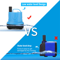 Qpets  1200L/H Submersible Water Fountain Pump, Mini Water Pump for Pond, 25W Power Large Water Pump for Fountain, Water Circulation Pumps with Suction Cup Bottom for Fish Garden (Blue)