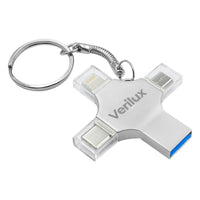 Verilux  Flash Drive 64GB 4 in 1 Pendrive with Light-ning, Micro USB, USB A, Type-C Interface Mini Hangable Pen Drive for iOS & Android Compatible with Phone, Pad, Android, PC and More Devices