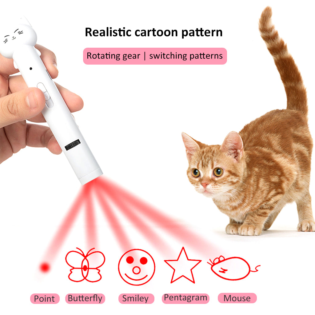 Qpets  Cat Chasing Toy,USB LED Laser Pointer for Chasing Interactive Cat Toys 4 in 1 LED Laser Pen Checking Cat Skin/White Light Illumination/5 Patterns