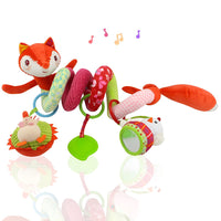 SNOWIE SOFT Baby Soft Hanging Toy, Car Seat Stroller Toys with Teethers Fox Hanging Rattle Crinkle Squeaky Sensory Toys Hedgehog Hanging Toys for Babies 0-12 Months Gifts for Newborn Boys Girls