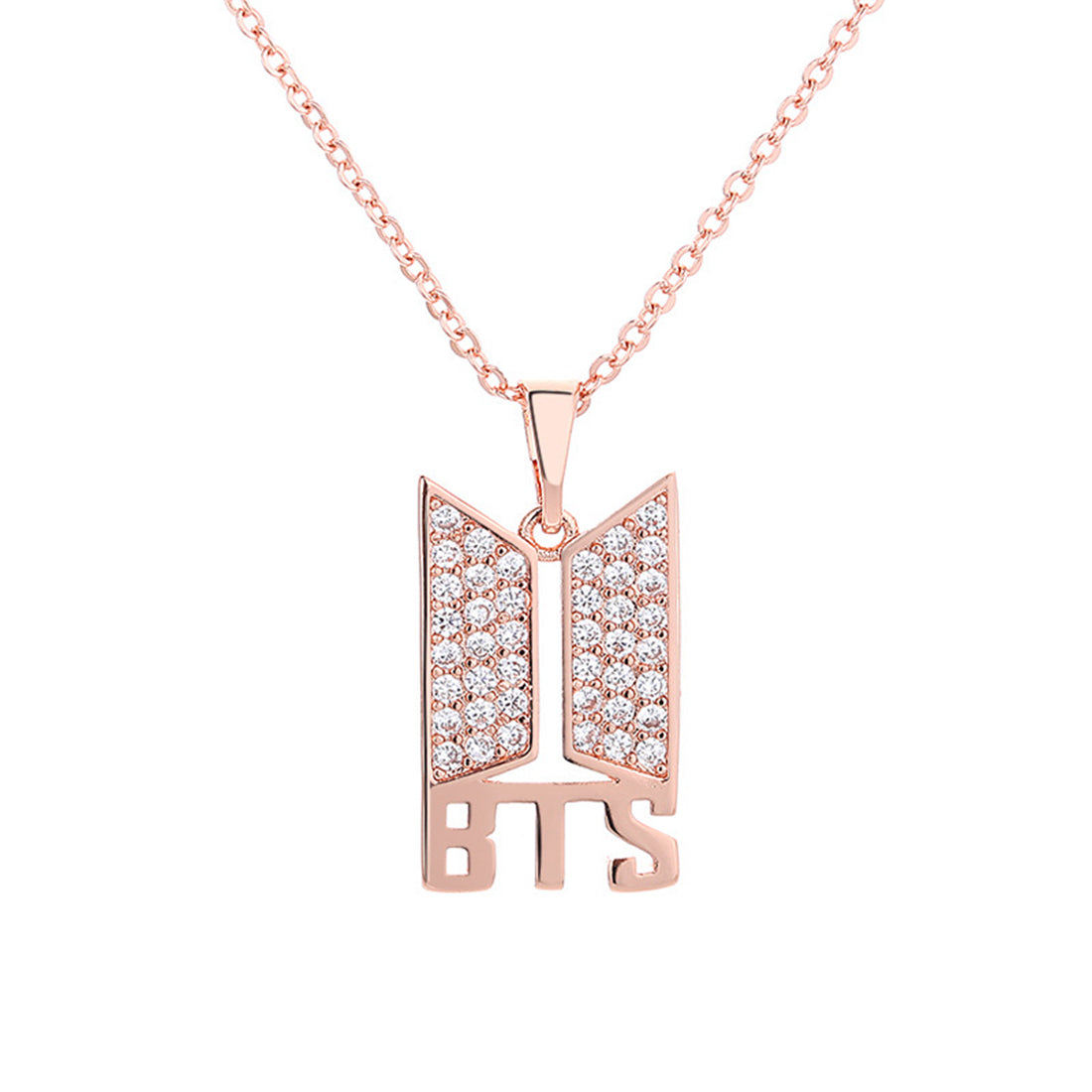SANNIDHI Bts Rhombus Pendant Necklace For Bts Army Fans Gifts,Alloy Rhinestone Design For Women Girls Boys(Rose Golden)