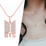 SANNIDHI Bts Rhombus Pendant Necklace For Bts Army Fans Gifts,Alloy Rhinestone Design For Women Girls Boys(Rose Golden)