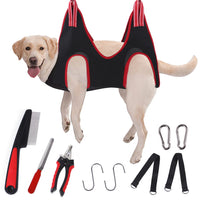 Qpets 10 pcs Dog Grooming Kits Hammock Harness for Cats & Dog, Dogs Sling for Grooming, Dog Hammock Restraint Bag with Nail Clippers/Trimmer, Nail File, Pet Comb, Ear/Eye Care(Size: M)