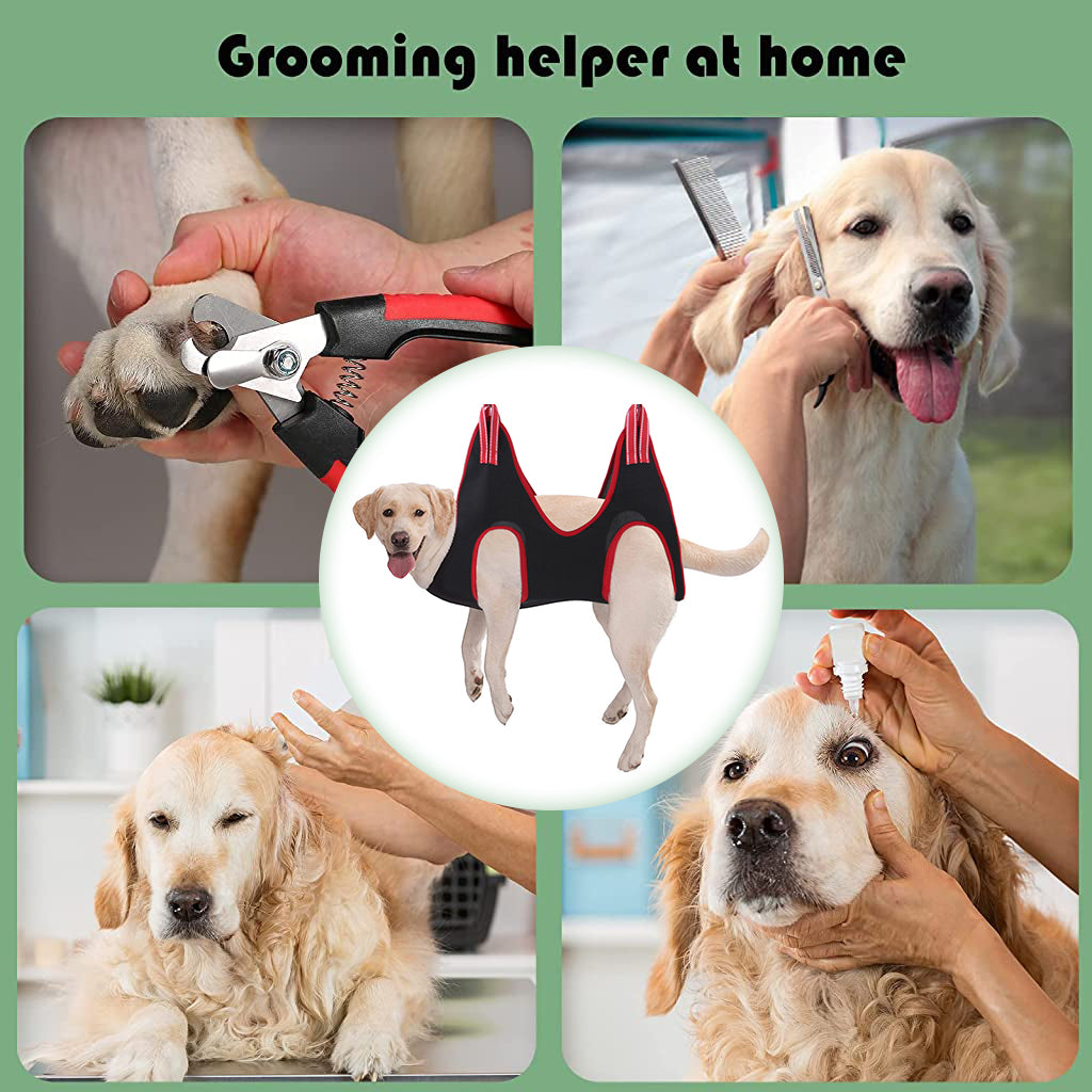 Qpets 10 pcs Dog Grooming Kits Hammock Harness for Cats & Dog, Dogs Sling for Grooming, Dog Hammock Restraint Bag with Nail Clippers/Trimmer, Nail File, Pet Comb, Ear/Eye Care(Size: M)