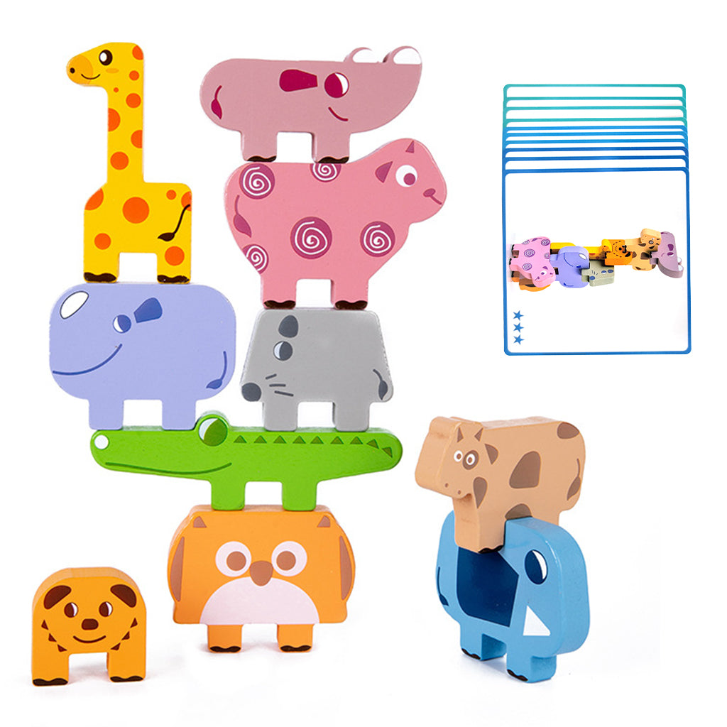 PATPAT 10 PCS Animal Wooden Blocks Stacking Toys for Kids, Animal Balance Game Wooden Puzzle for Toddler, Fine Motor Skill Educational Toys for 2 3 4 5 Year Old Girls Boys