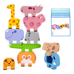 PATPAT 10 PCS Animal Wooden Blocks Stacking Toys for Kids, Animal Balance Game Wooden Puzzle for Toddler, Fine Motor Skill Educational Toys for 2 3 4 5 Year Old Girls Boys