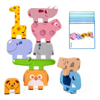 PATPAT 10 PCS Animal Wooden Blocks Stacking Toys for Kids, Animal Balance Game Wooden Puzzle for Toddler, Fine Motor Skill Educational Toys for 2 3 4 5 Year Old Girls Boys