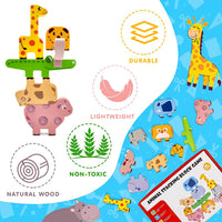 PATPAT 10 PCS Animal Wooden Blocks Stacking Toys for Kids, Animal Balance Game Wooden Puzzle for Toddler, Fine Motor Skill Educational Toys for 2 3 4 5 Year Old Girls Boys