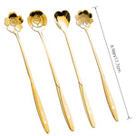 HASTHIP  Golden Spoon Set/Coffee Spoon/Dessert Spoon/Cutlery Kitchen Tableware/Stainless Steel Gold Flower Shape Coffee Spoon with Package Bag, 18cm, 4 Pcs Different Coffee Spoon