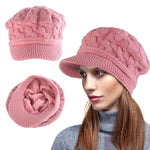 PALAY Winter Cap for Women Stylish Knitted Beret Cap Fleece Lined Wide Brim Beret for Women Warm Hat for Girl Ladies Pink