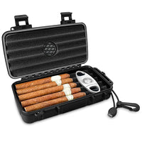 GUSTAVE Cigar Humidor Case, Portable Travel Cigar Box with Humidifier Disc & Cigar Cutter, Waterproof Airtight Cigar Case with Handstrap (Holds up to 5 Cigars)