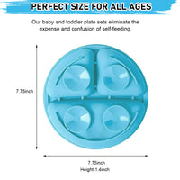 SNOWIE SOFT Baby Suction Plates for Baby Feeding with 4 Strong Suction Cups, Silicone Toddler Plates with Deep Divided for Kids to Feed Themselves, Dish Washer & Micro-Wave Oven Safe (Blue)