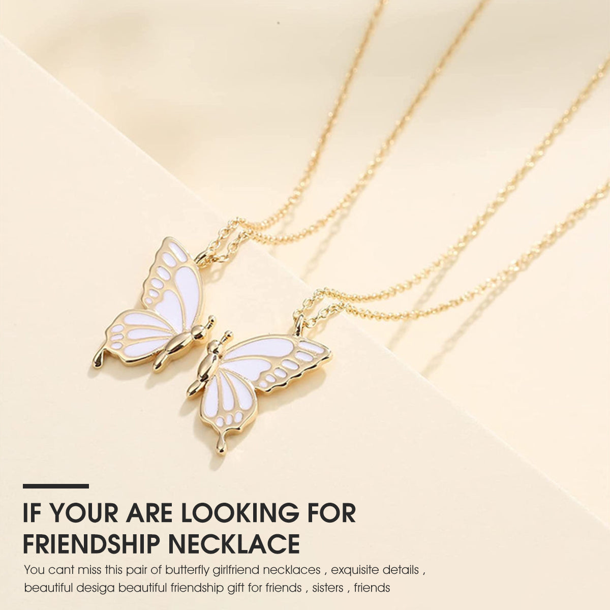 ZIBUYU  Butterfly Necklace Alloy Friendship Necklace for Girls Women Necklace Girlfriend Love Sisters Necklace Gift,One Pair(Golden)