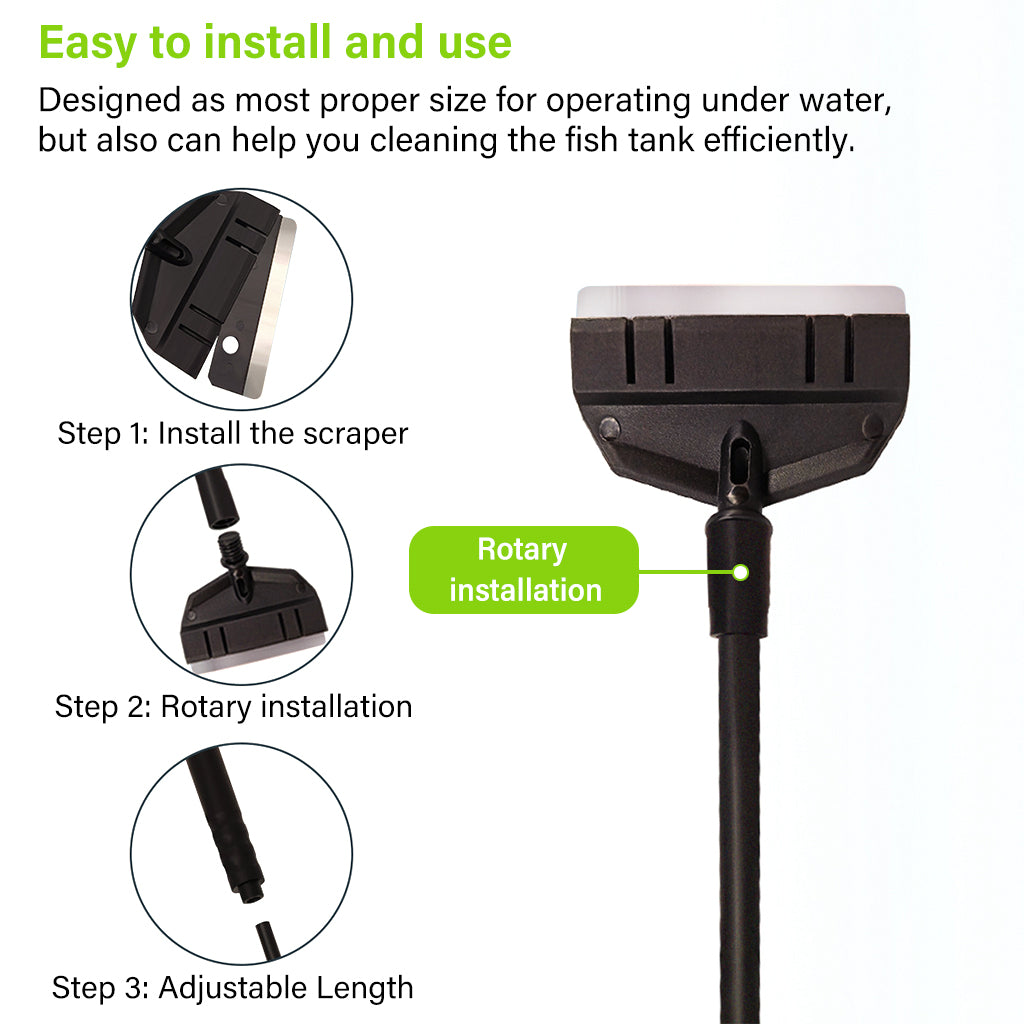 Qpets 22inch Aquarium Algae Scraper Set with 1 pcs Algae Removing Scraper and 5 Replace Scraper Blades, Glass Scraper, Fish Tank Cleaner, Detachable to Adjust Length