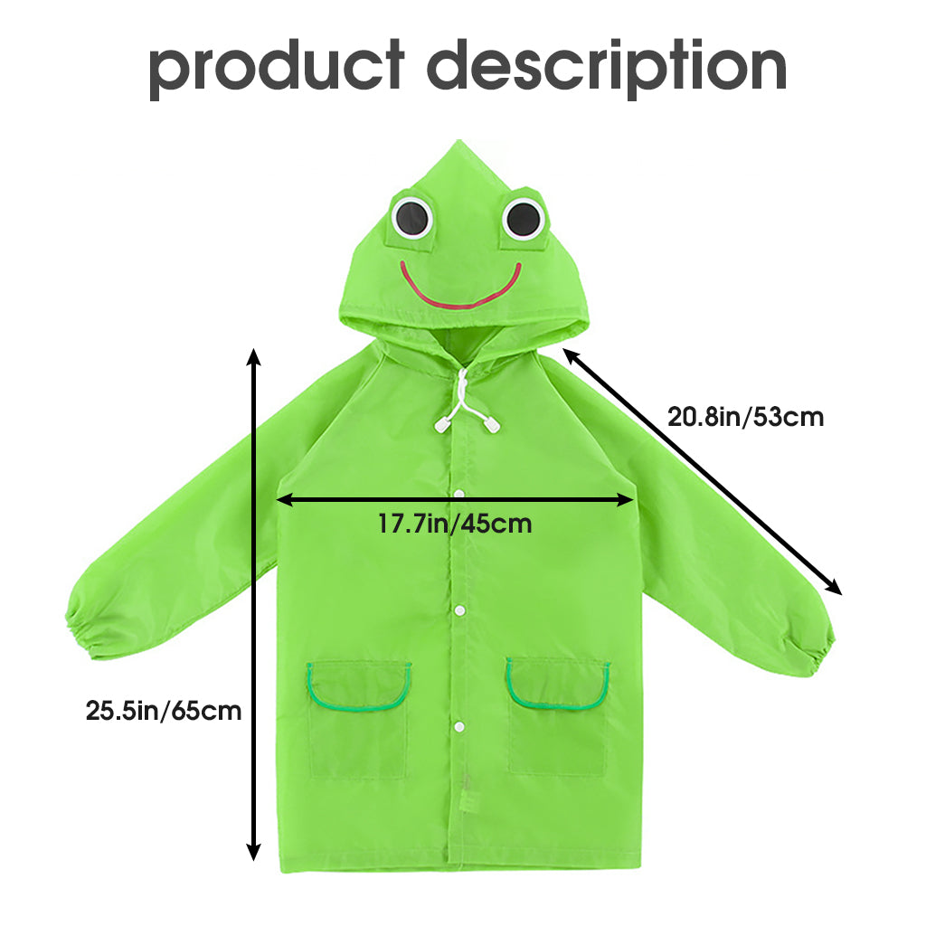 PALAY Raincoat for Kids Boys Girls with Hood, Polyester Rain Ponchos with Pockets and School Bag Coverage, Bright Color Raincoat for 3-7 Years Old Kids (green)