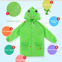 PALAY Raincoat for Kids Boys Girls with Hood, Polyester Rain Ponchos with Pockets and School Bag Coverage, Bright Color Raincoat for 3-7 Years Old Kids (green)