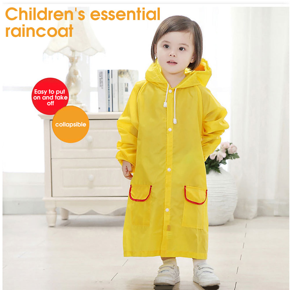 PALAY Raincoat for Kids Boys Girls with Hood, Polyester Rain Ponchos with Pockets and School Bag Coverage, Bright Color Raincoat for 3-7 Years Old Kids (Yellow)