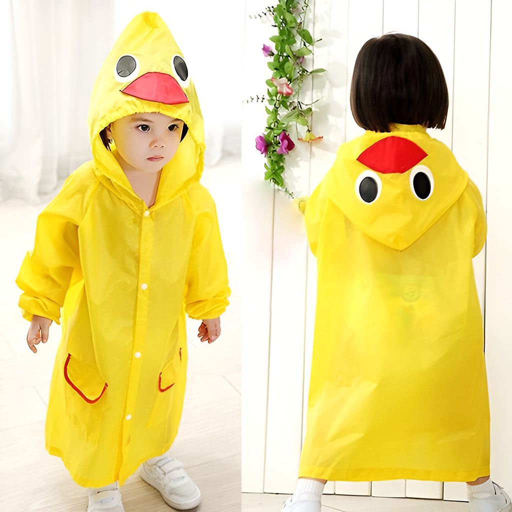 PALAY Raincoat for Kids Boys Girls with Hood, Polyester Rain Ponchos with Pockets and School Bag Coverage, Bright Color Raincoat for 3-7 Years Old Kids (Yellow)