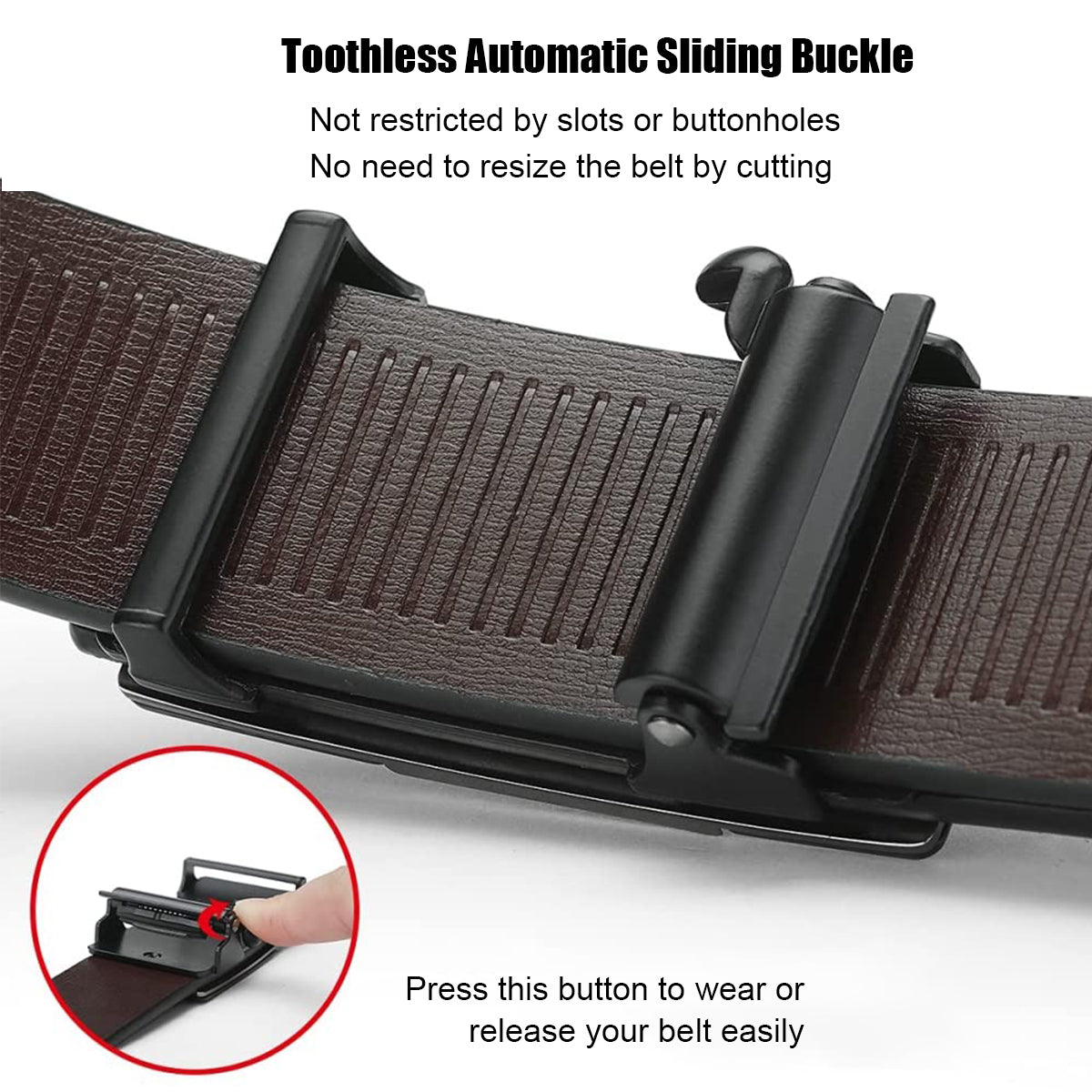 GUSTAVE  Men Adjustable Leather-Leather Belt Adjustable Auto Lock Buckle Belt (Black)