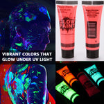 HASTHIP  Set of 6 10ml Face Paint Glow Paint Glow in UV Paint Safe Face Glow Paint Non-toxic Color Face Paints Kit for Kids Body Art Color Paint Kit for Party, Night Running, Marathon