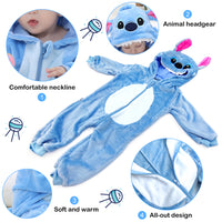 SNOWIE SOFT Baby Jumpsuit for Boys Girls, Toddler Baby Romper Flannel Cartoon Dress Warm Soft Pajamas for Kids Party Cartoon Stitch Jumpsuit for Girls Boys (18-27 Month)