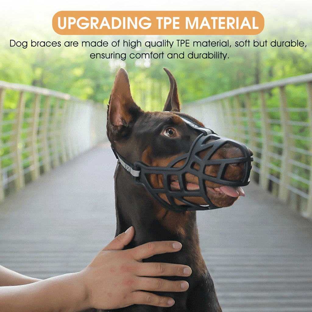 Qpets Muzzle for Dog,Dogs Muzzle Safe TPE Material,No Affect to Drink Water,Safe Reflective Strip Design,Dog Muzzle for Dobermann Dog Muzzle for Training Fierce Dog,Aggressive Dogs,Large Sized Dog(L)