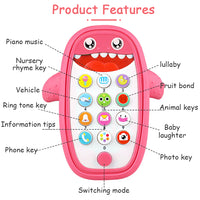 PATPAT Toy Phone for Kids, Toy Mobile with Silicone Cartoon Shark Case, Dummy Phone for Babies, Kids Mobile Toy, Baby Musical Toy Dummy Mobile Phone with Light Sound Lullabies for Boys Girls - Pink